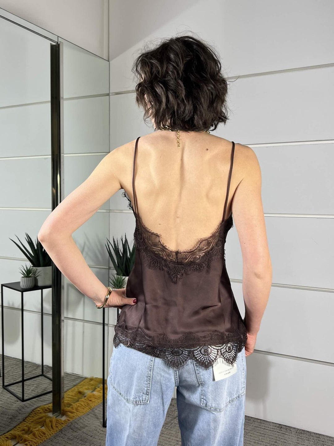 top satin con pizzo in viscosa moro 12013MORO SUSY MIX