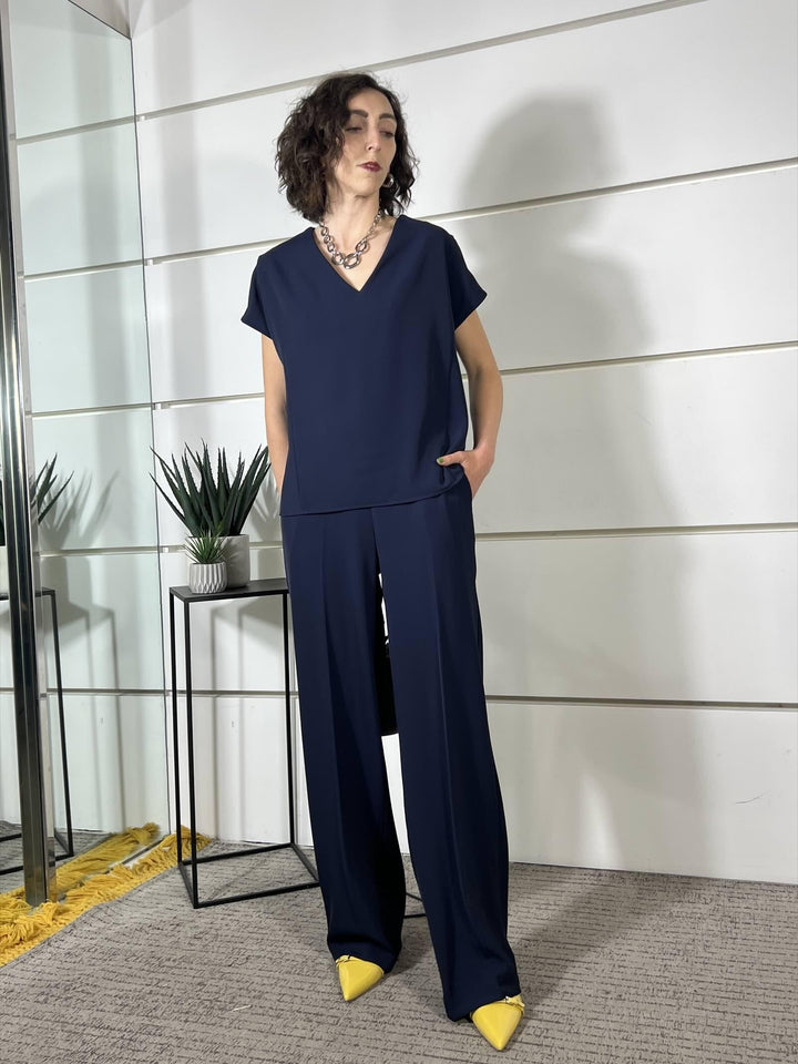 completo blu blusa scollo a v e pantalone 30621BLU SUSY MIX