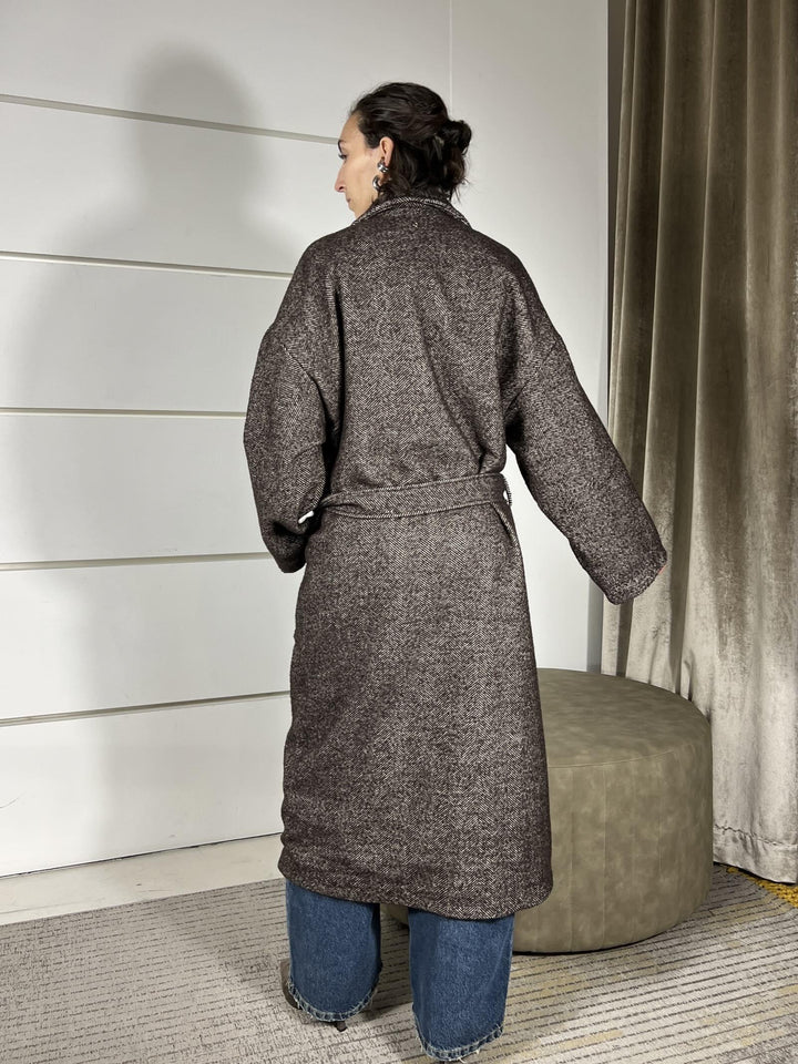 cappotto lungo spinato con cinta moro D01N0697MORO PHILIA LOFT