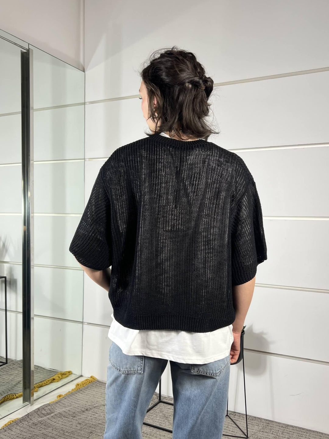 maglia nero con scollo a v manica a 3/4 misto viscosa XL25265NERO TENSIONE IN