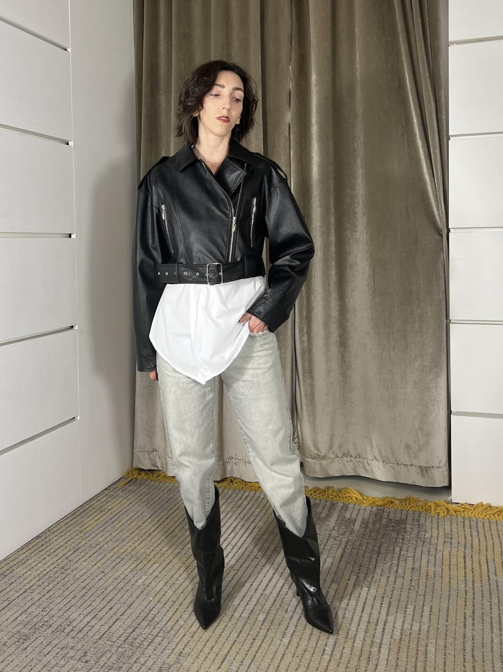 chiodo in ecopelle crop nera PP341T102NERO SUSY MIX