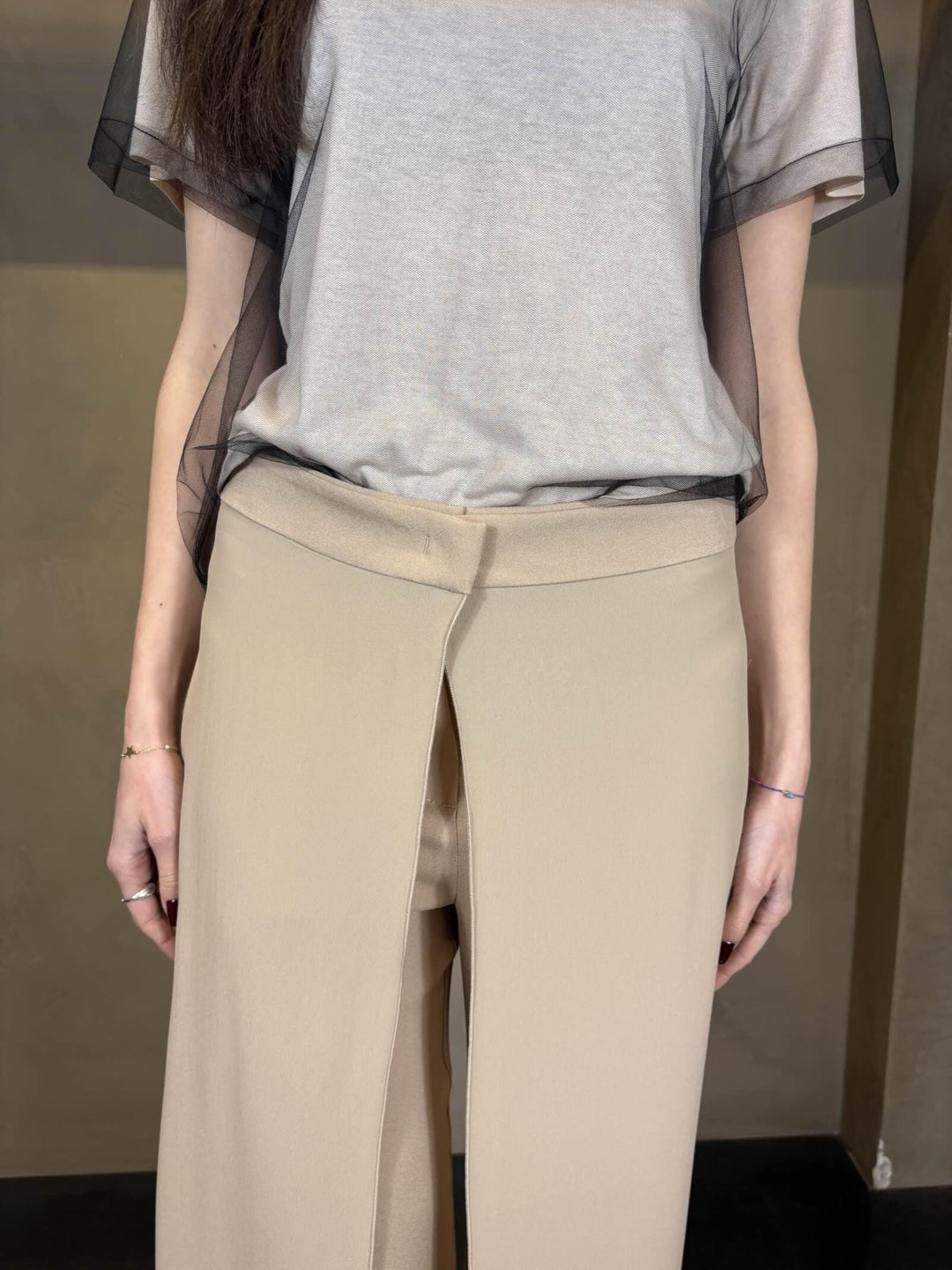 pantalone palazzo beige con pannelli PIOS0604 CARLA G