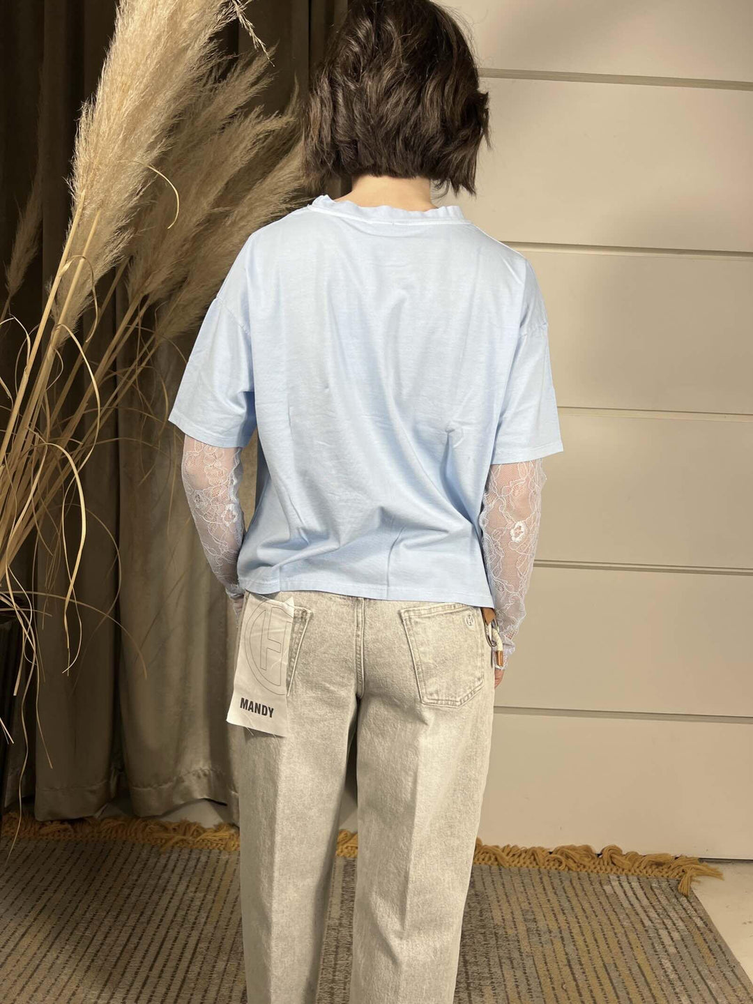 T-SHIRT CELESTE CON MANICA IN PIZZO 11073CELESTE SUSY MIX