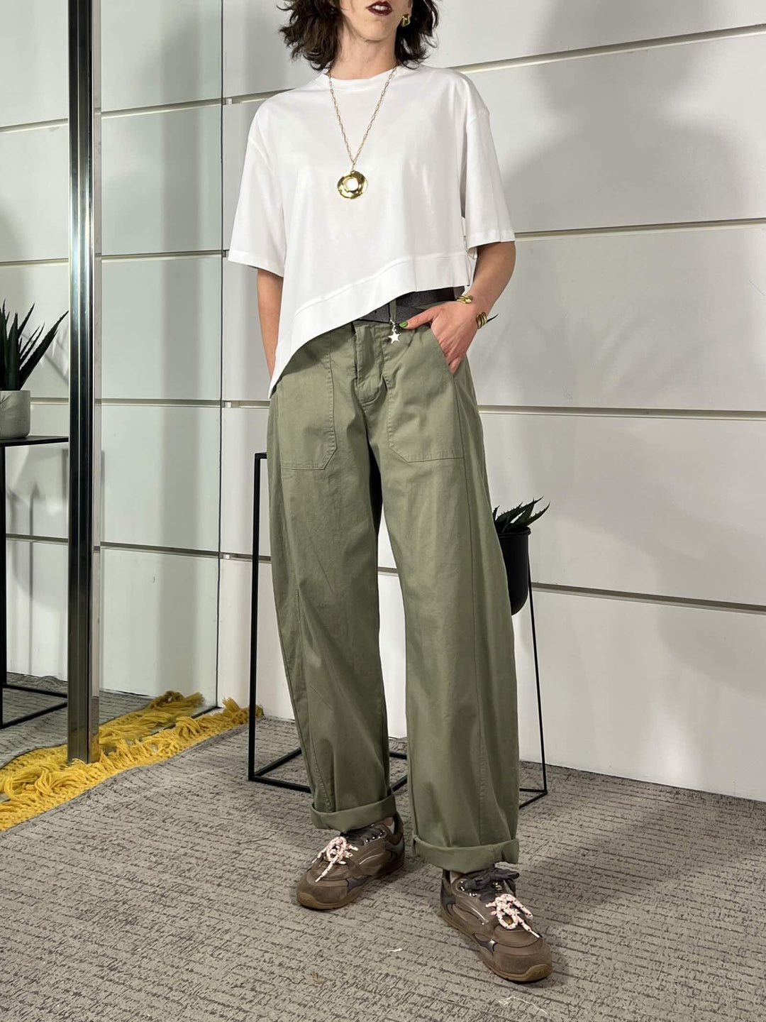 pantalone a ovetto con elastico nel retr verde militare 58300GLVERDE MILITARE SUSY MIX
