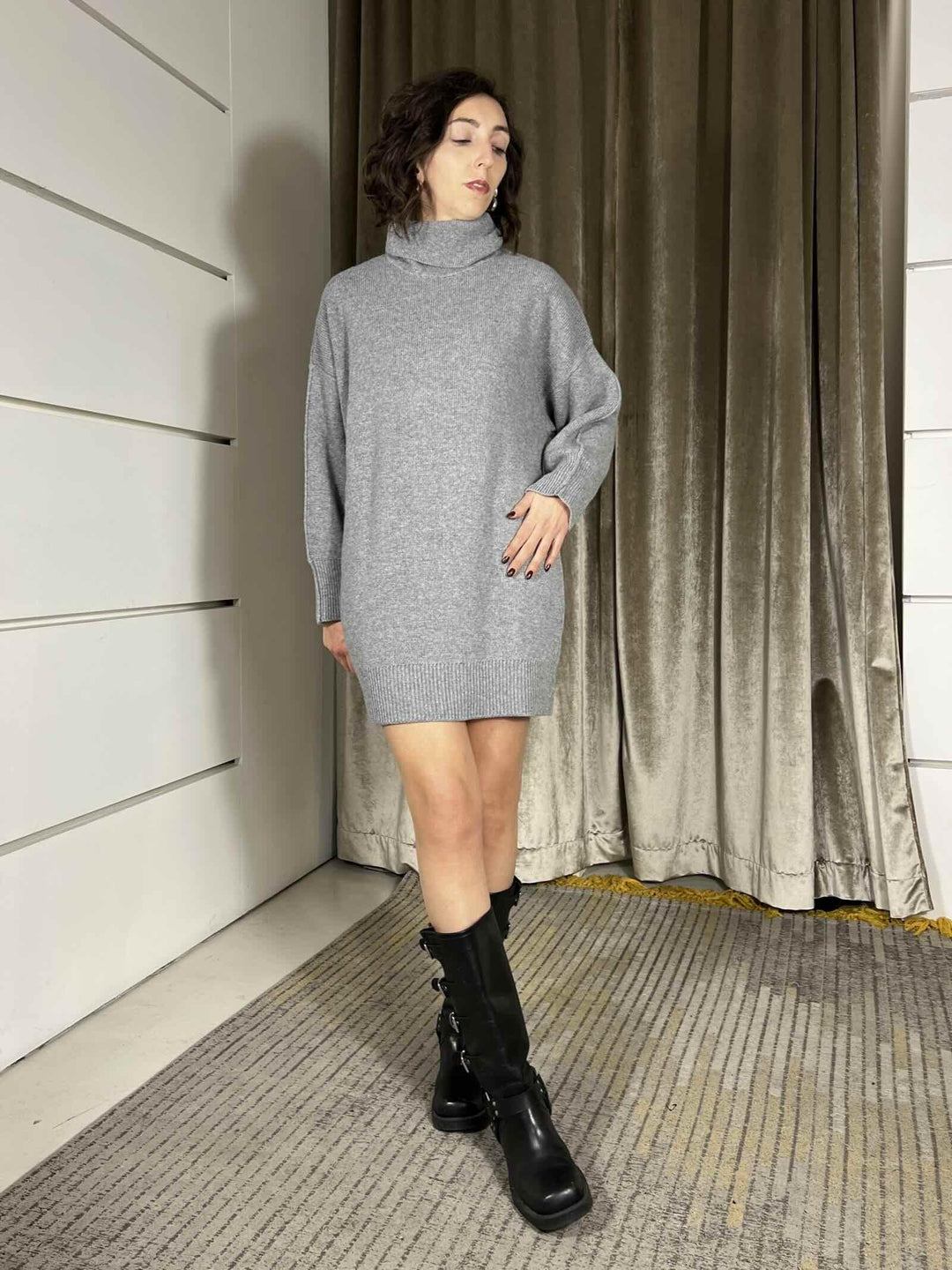 abito in maglia collo alto in misto lana grigio chiaro 77131FGRIGIO CHIARO VICOLO