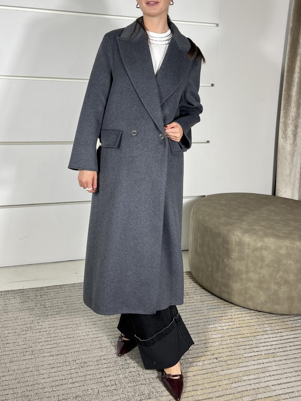 CAPPOTTO GRIGIO CON SPALLINA 50% LANA HAND MADE TF0009GRIGIO VICOLO