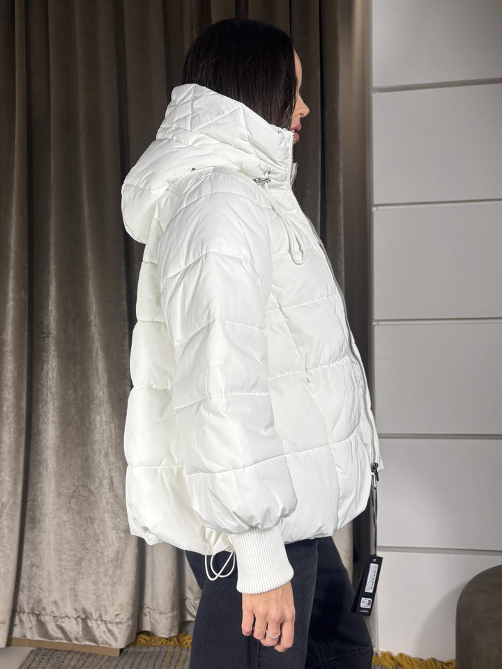 PIUMINO IMBOTTITO CORTO BIANCO CRUSCA CAPPAZ05 PINKO