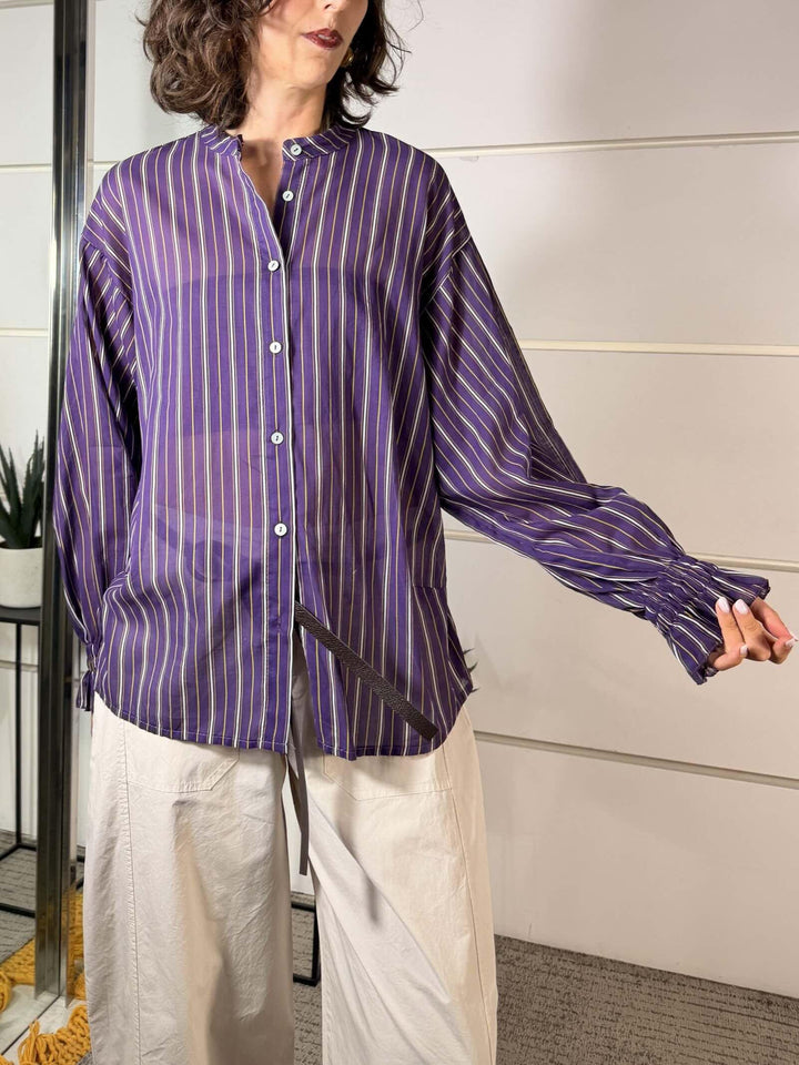 camicia in mussola di cotone viola a righe 60425CM2998VIOLA SUSY MIX