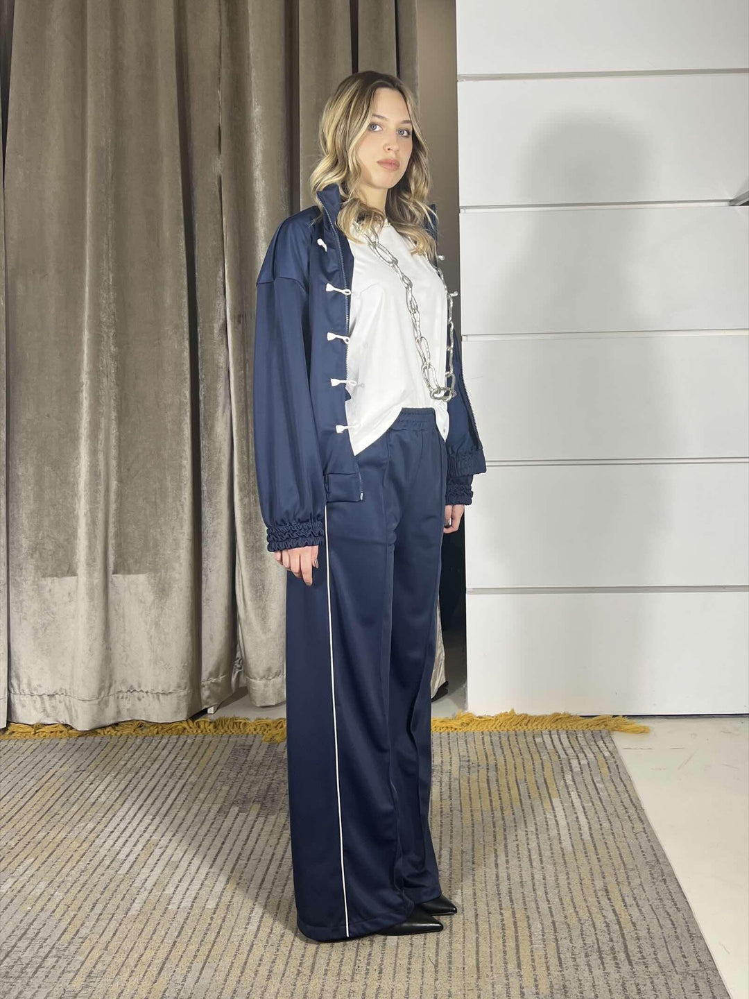 pantalone blu  a palazzo con banda PVS-Q166BLU HAVE ONE