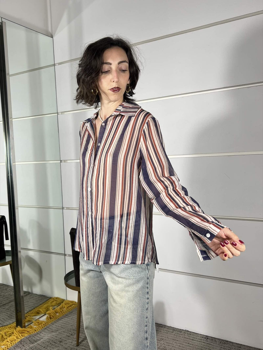 camicia a righe manica lunga blu navy Z098CH3401BLU NAVY SUSY MIX