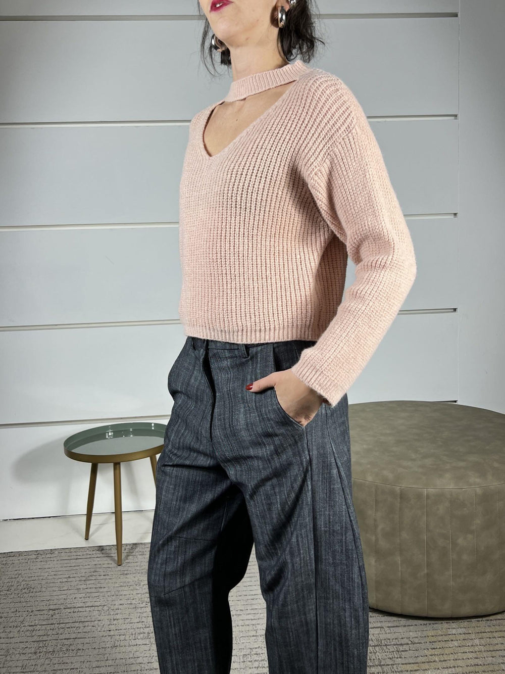 maglione con cut out e collettinorosa cipria 25512ROSA CIPRIA SUSY MIX