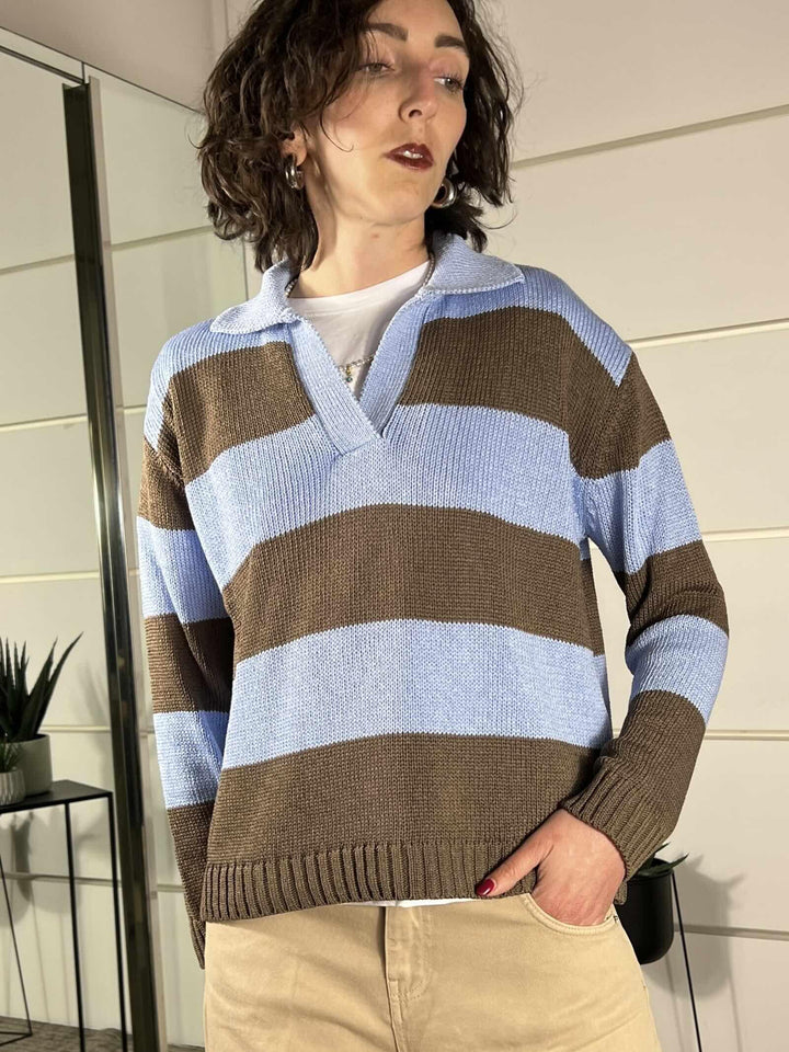 maglia a polo over a righe moro e azzurra D90131MORO/AZZURRO TENSIONE IN