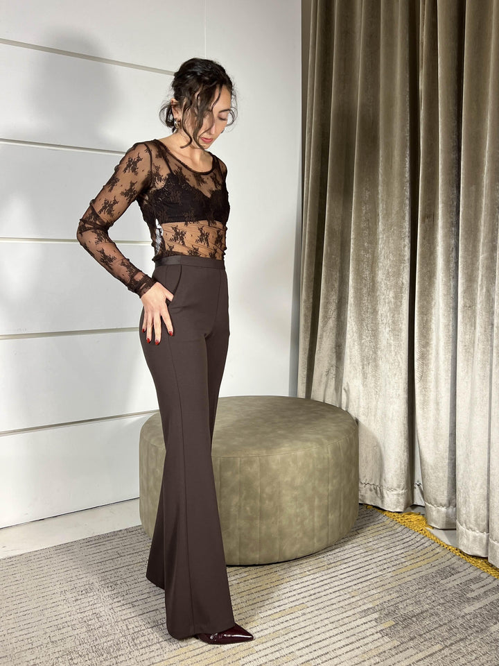 pantalone a zampa moro con inserti in raso P3E9KAW1880 IMPERIAL