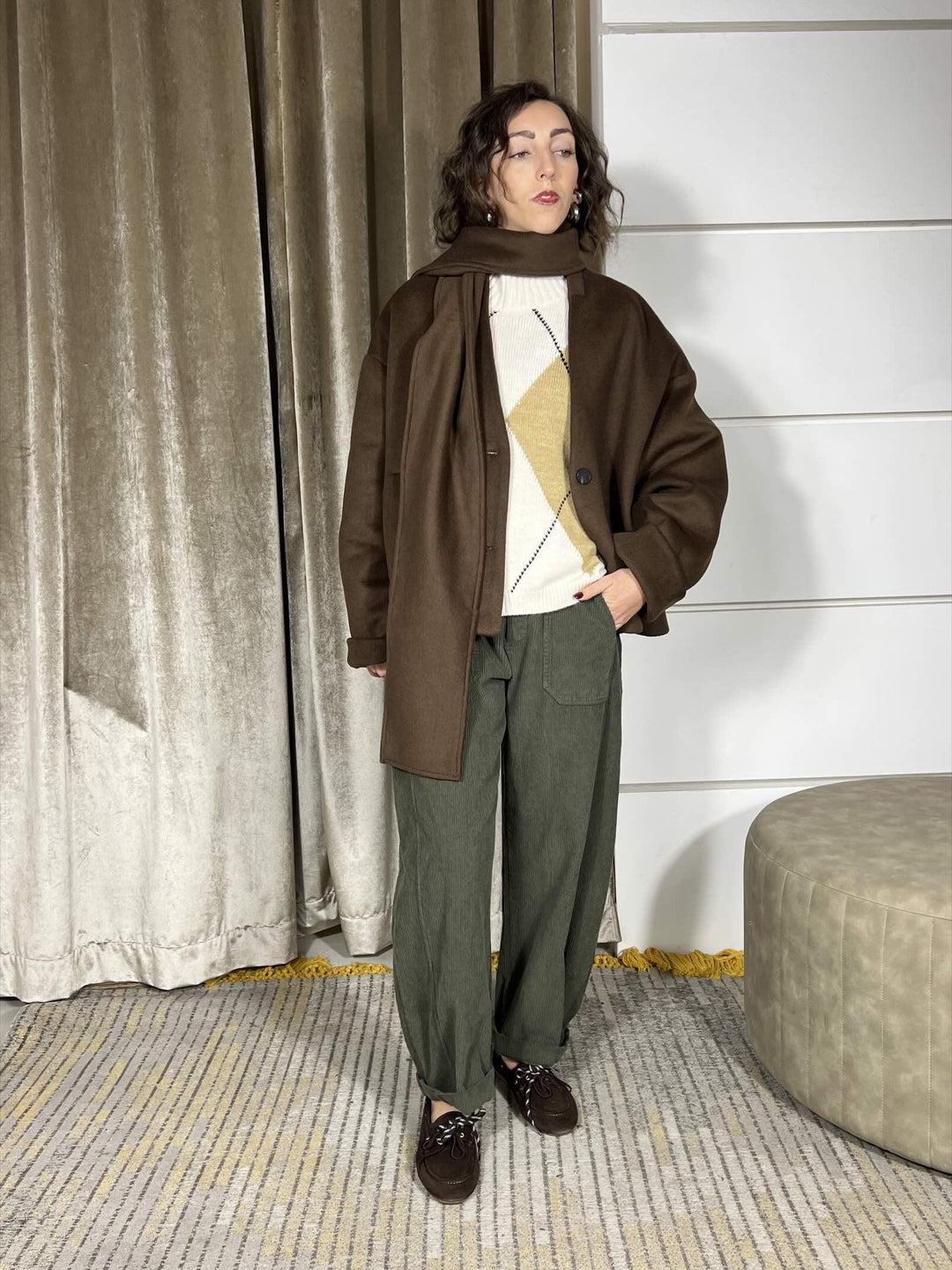 cappotto corto moro con sciarpa integrata  V01A0933FONDENTE PHILIA LOFT