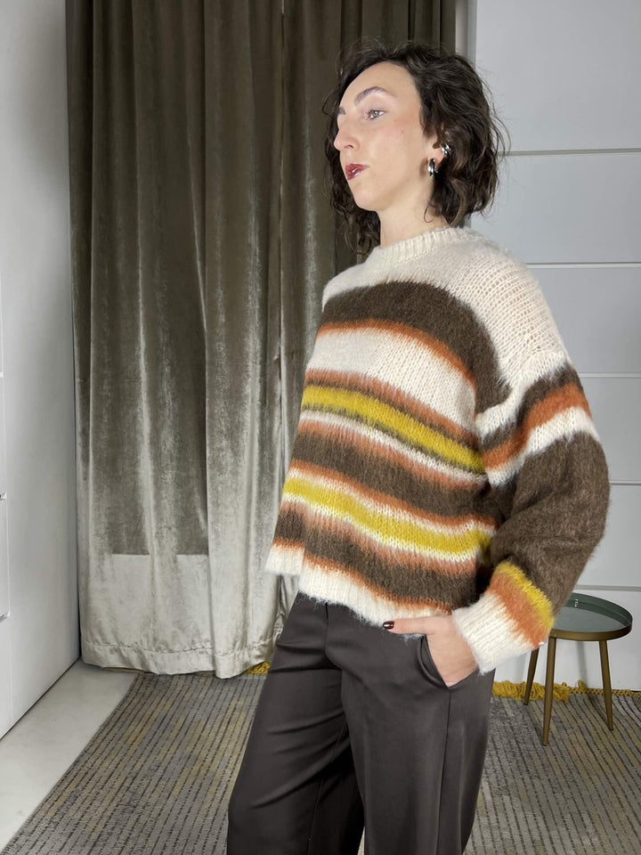 maglione a righe girocollo in misto lana MFP-P277BEIGE/COCCIO/MORO/SENAPE HAVE ONE