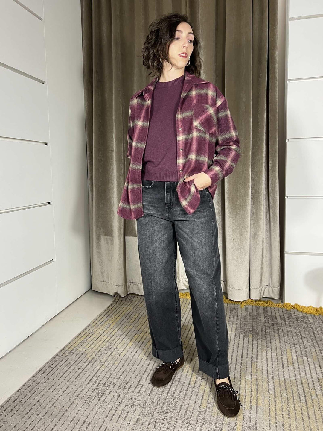 camicia check over 26C1586BORDEAUX TENSIONE IN