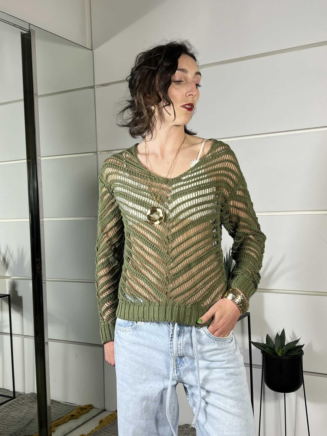 maglia traforata militare 3AB3023MILITARE 19 VICOLO