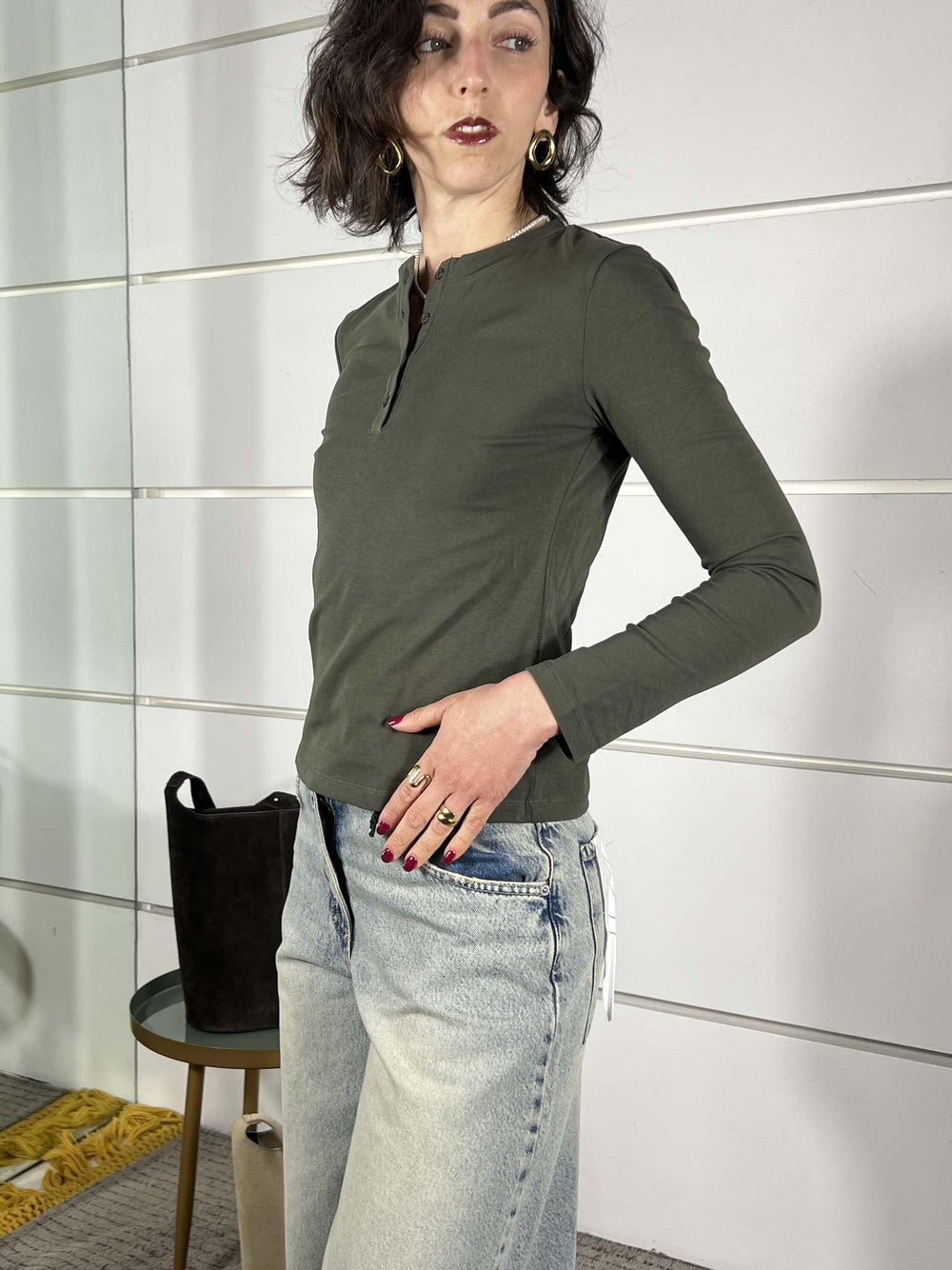 maglia verde militare girocollo con bottoncini sul davanti LC260027VERDE MILITARE LUMINA