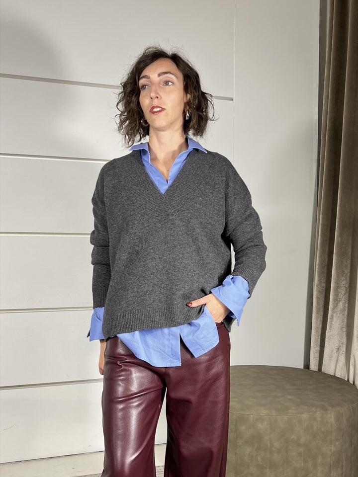 maglione scollo a v 100% lana catrame WL785AI25CATRAME TENSIONE IN