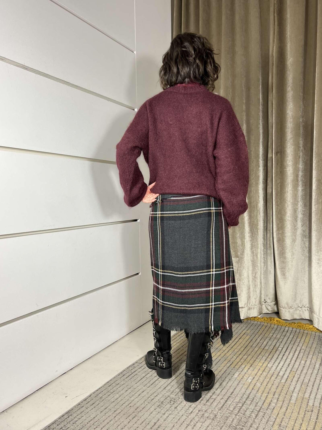 gonna lunga check asimmetricain misto lana verde D01E1060VERDE PHILIA LOFT