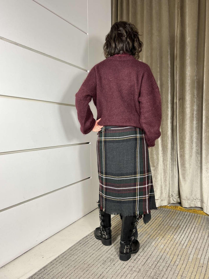 gonna lunga check asimmetricain misto lana verde D01E1060VERDE PHILIA LOFT