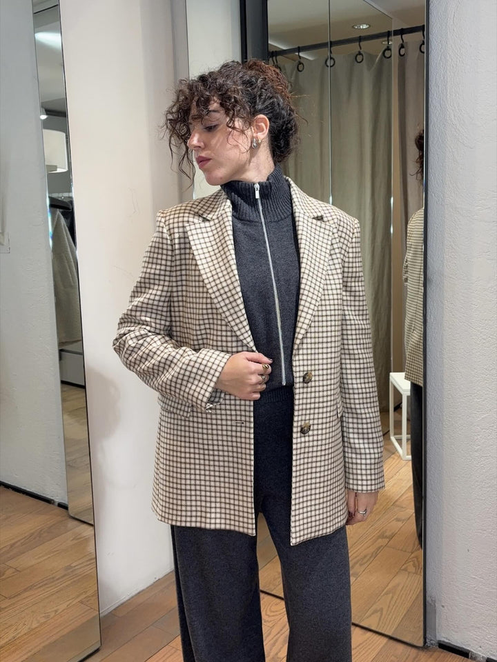 blazer in lana a scacchi panna beige e marrone ANSON004 PENNYBLACK BLACK