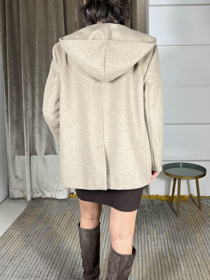 cappotto corto con cappuccio in misto lana beige 26B1508BEIGE TENSIONE IN
