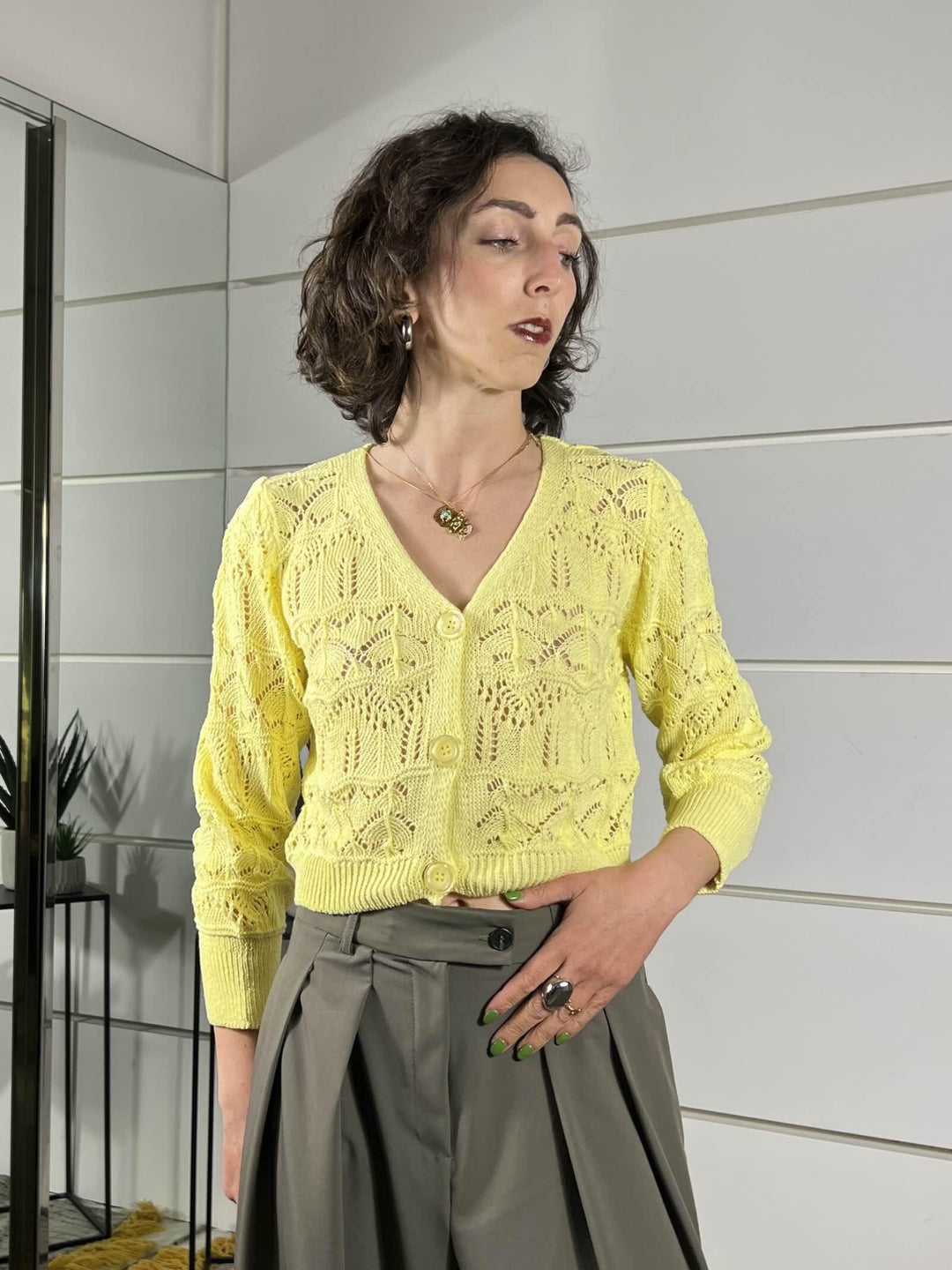 cardigan crop scollo a v giallo 26217GIALLO SUSY MIX