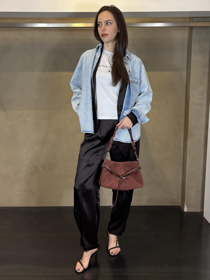 pantalone con tagli  in raso caffè PUSI1209 CARLA G