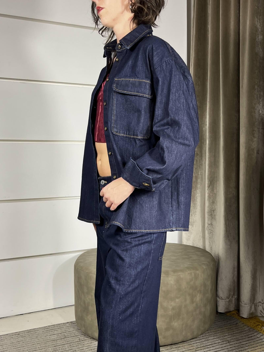 camicia di jeans denim scuro con impuntura a contrasto DF5289DENIM SCURO VICOLO
