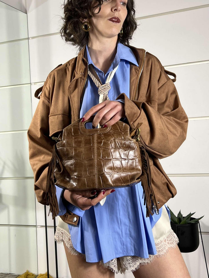 borsa cocco a mano con frange 6195MARRONE FEMME CAFE SELECTION