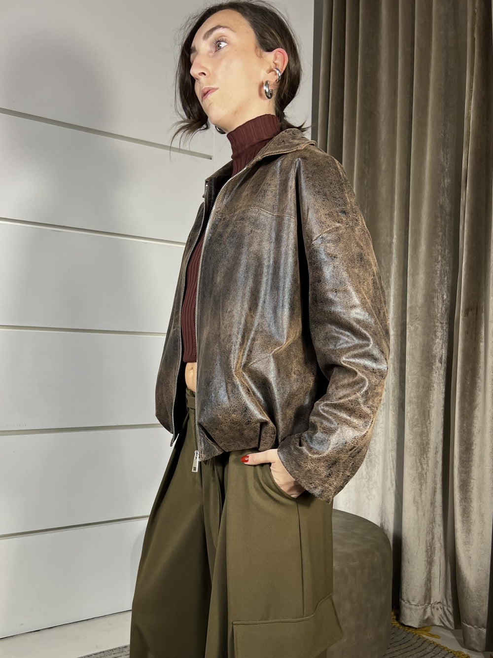 bomber in ecopelle effetto vintage moro KVE-P082MORO HAVE ONE