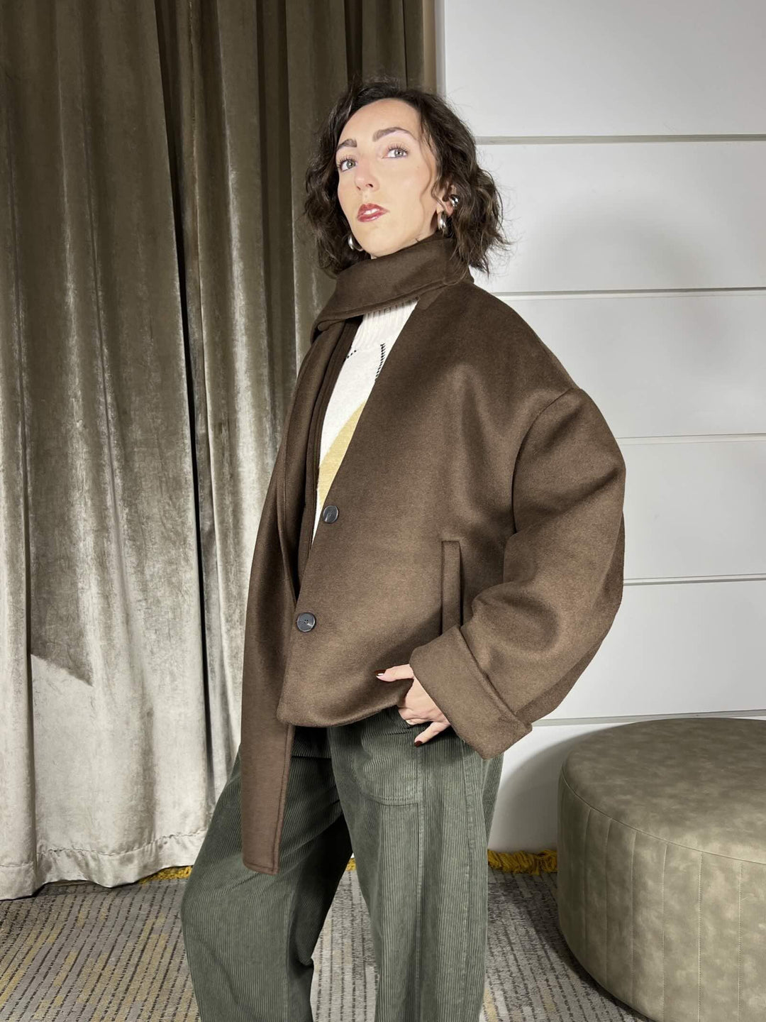 cappotto corto moro con sciarpa integrata  V01A0933FONDENTE PHILIA LOFT