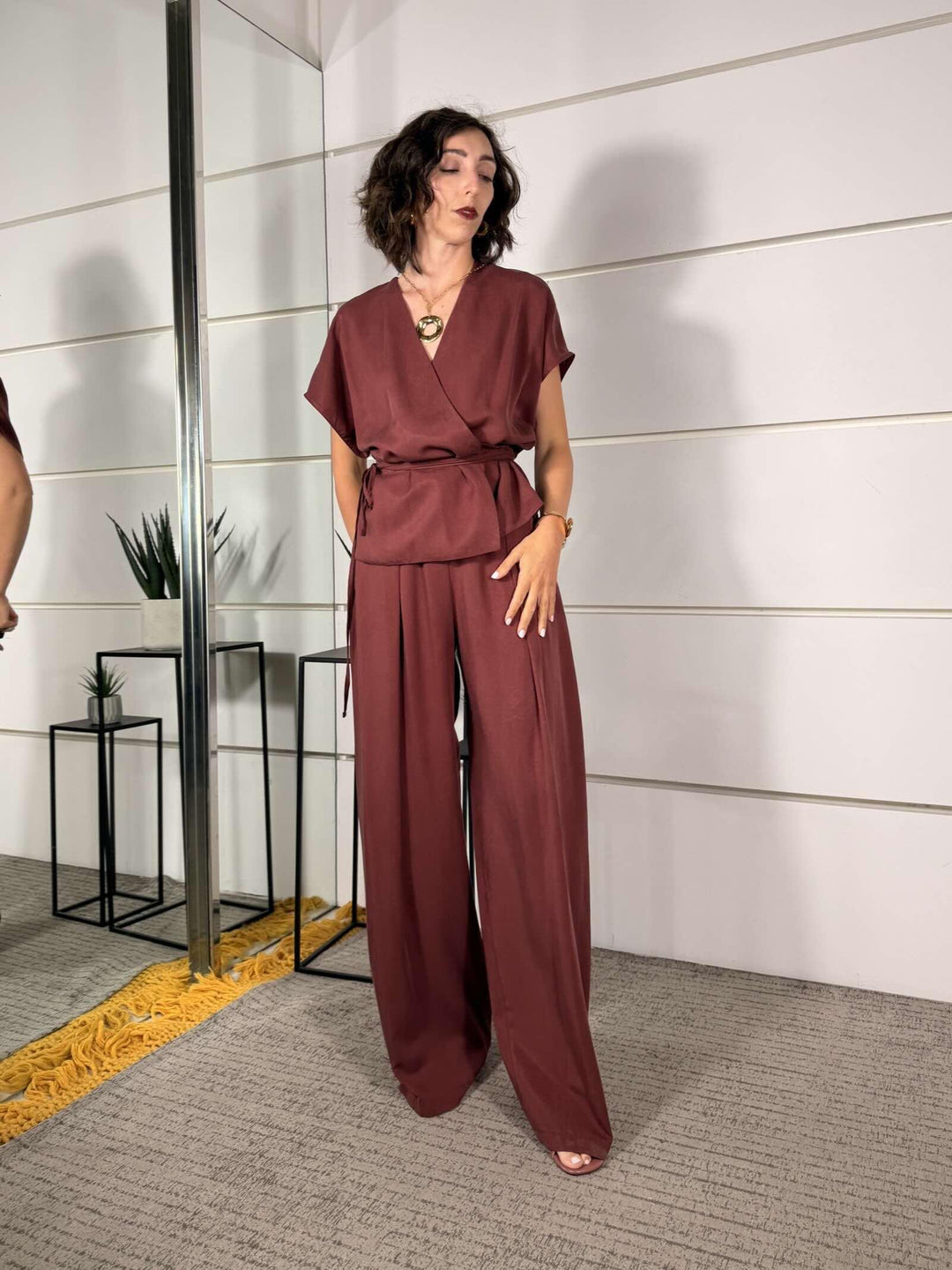 completo giacca kimono  e pantalone a palazzo vino 3073VINO SUSY MIX