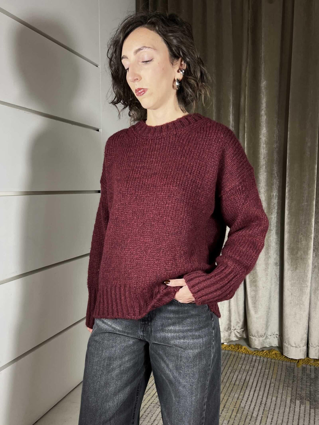 maglione girocollo in misto lana e alpaca bordeaux 33057FBORDEAUX VICOLO