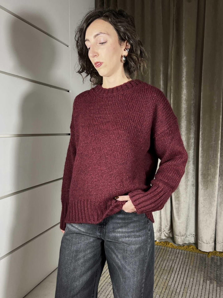 maglione girocollo in misto lana e alpaca bordeaux 33057FBORDEAUX VICOLO