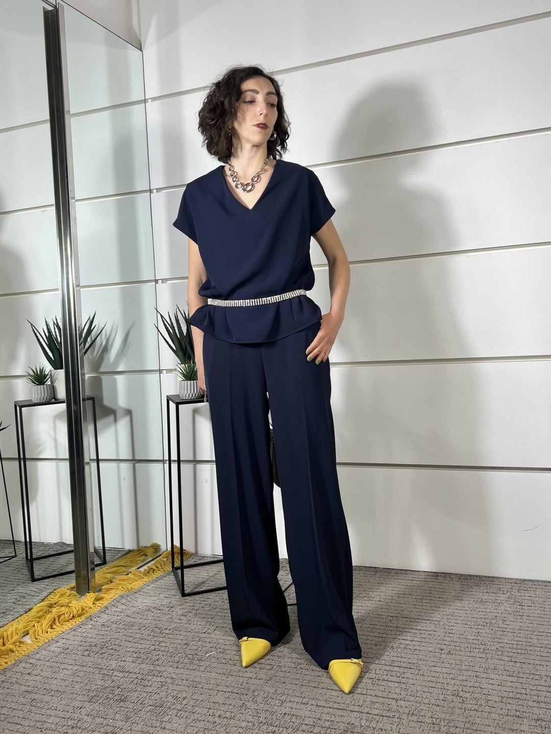 completo blu blusa scollo a v e pantalone 30621BLU SUSY MIX