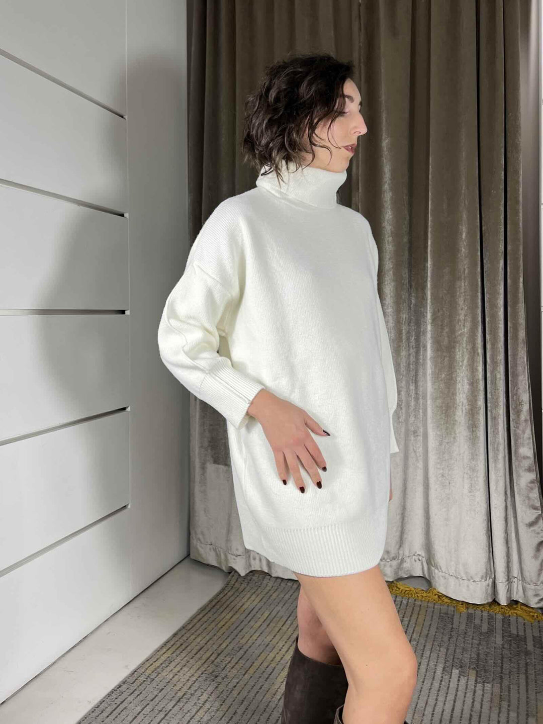 abito in maglia collo alto in misto lana e alpaca panna 77131FPANNA VICOLO