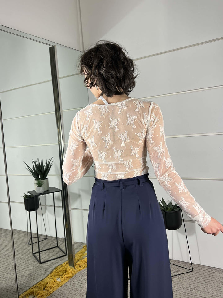 t-shirt manica lunga in pizzo avorio TW91LMX1130 IMPERIAL