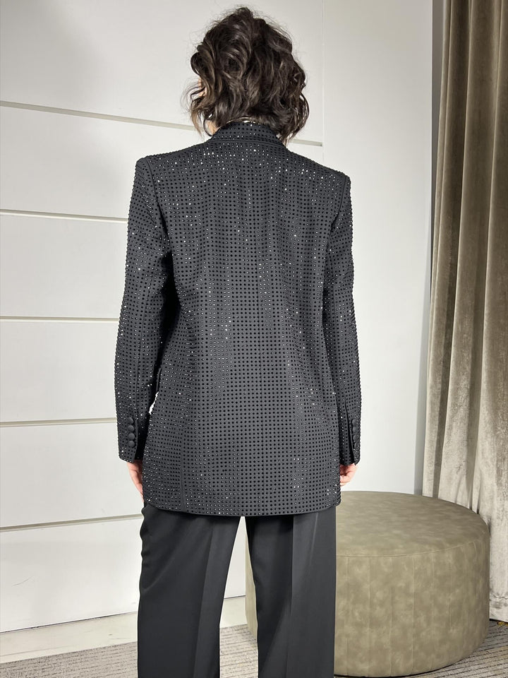 GIACCA NERA CON STRASS DOPPIOPETTO DELEDDA GIACCAZ99 PINKO