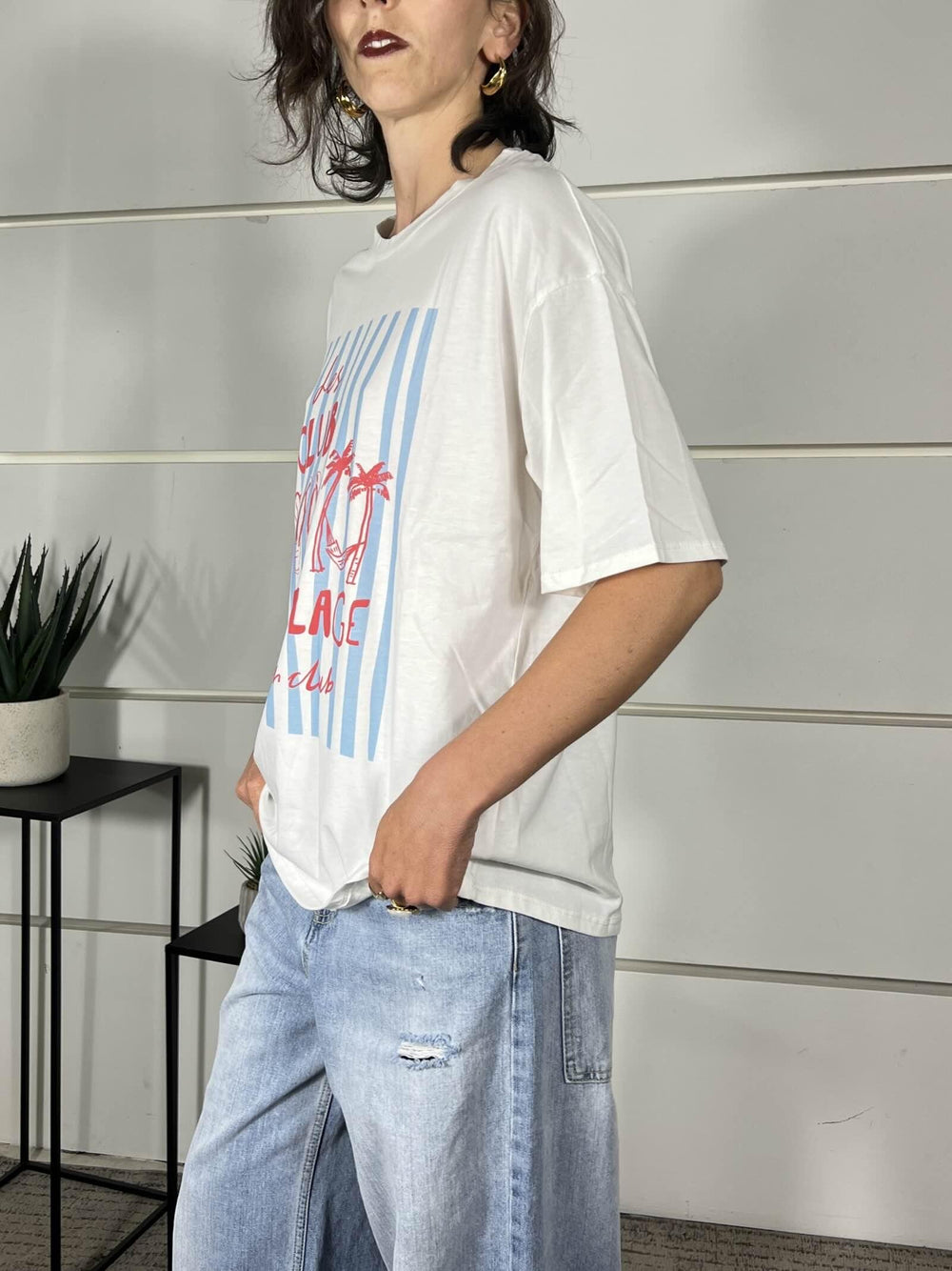t-shirt bianca con stampa les club e la plage 690002LES CLUB E LA PLAGE SPICY CAFE