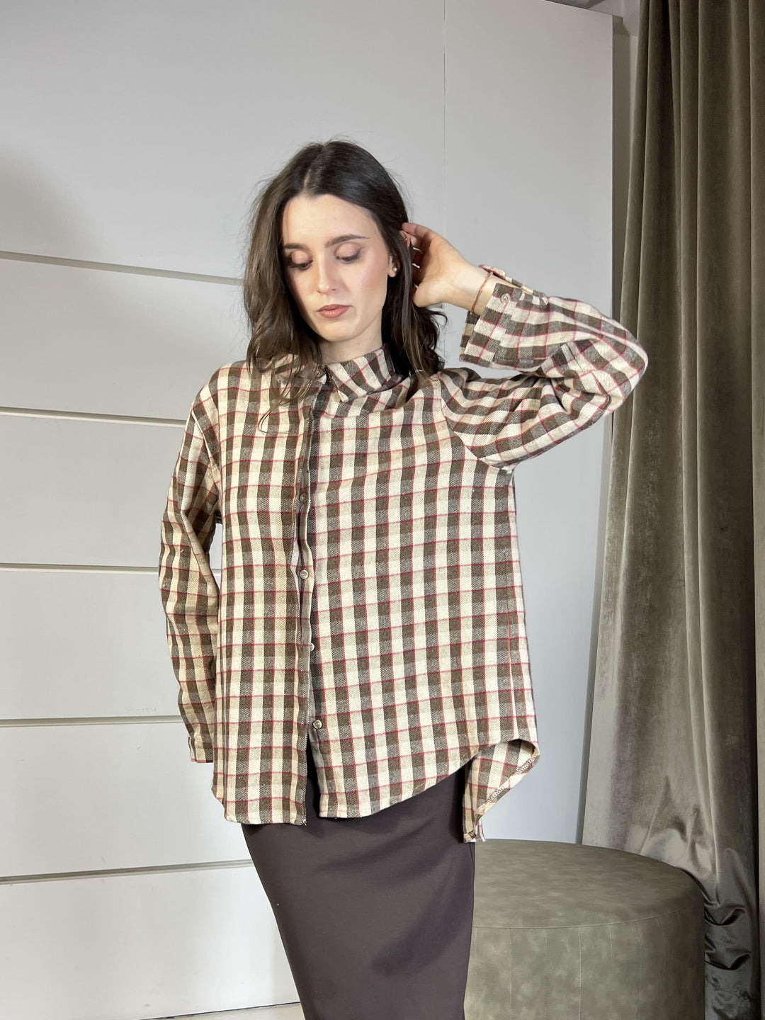 camicia check over moro cammello e rossa CJK-P133CAMMELLO HAVE ONE