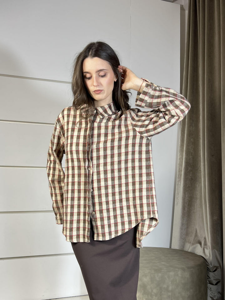 camicia check over moro cammello e rossa CJK-P133CAMMELLO HAVE ONE