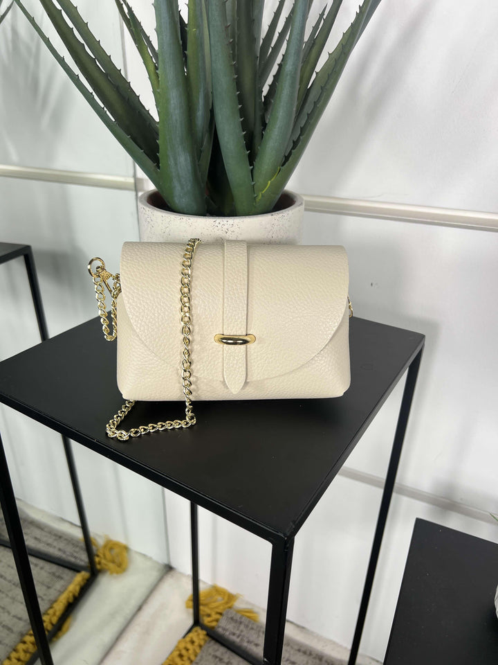 borsa in vera pelle beige con tracolla a catena 5363BEIGE FEMME CAFE SELECTION