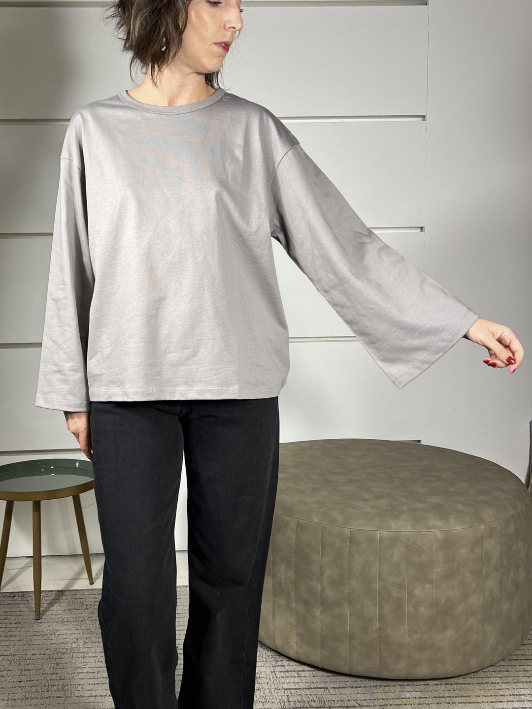 t-shirt girocollo con manica lunga ampia grigia UF0169GRIGIO VICOLO