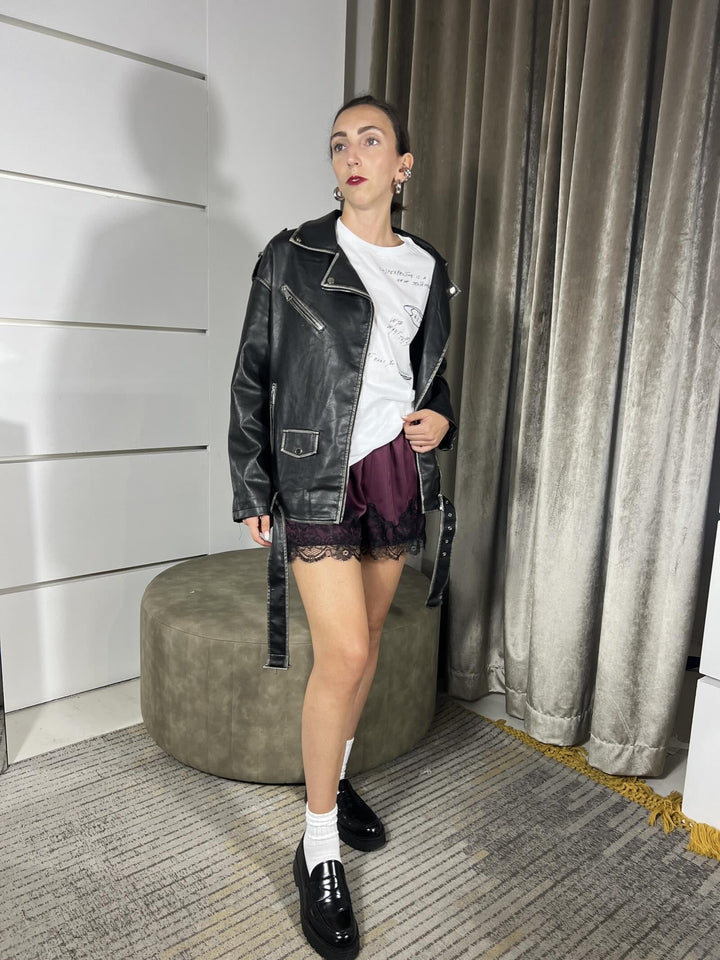 SHORT BORDEAUX SATIN CON PIZZO NERO TF1030BORDEAUX VICOLO