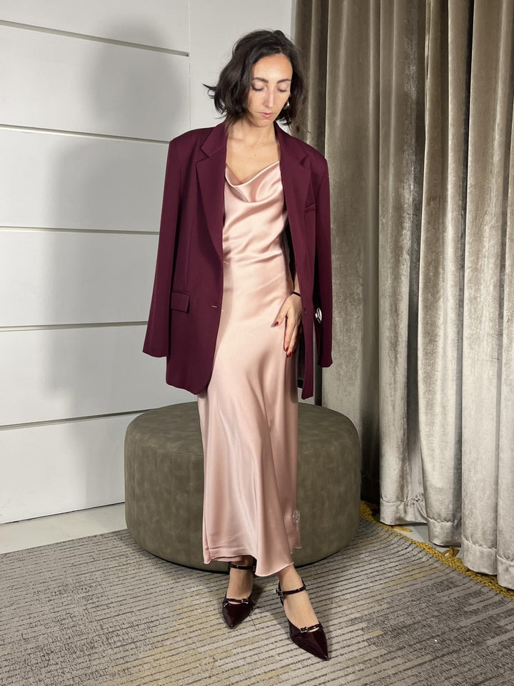 set giacca over bordeaux e abito lungo satin cipria  HFW-P010BORDEAUX/CIPRIA HAVE ONE