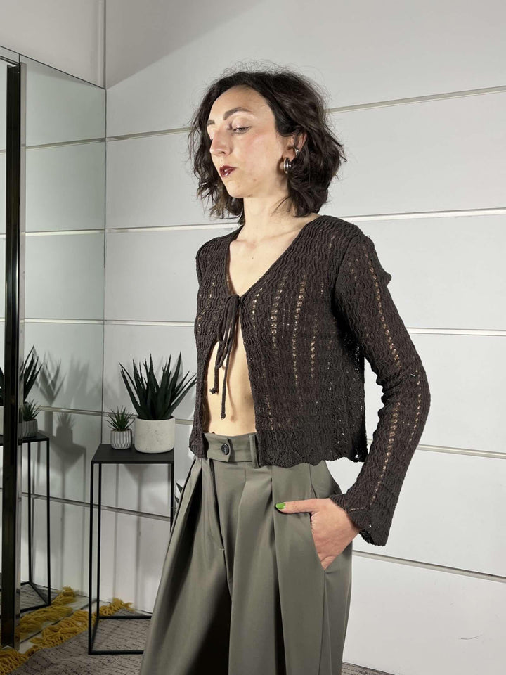 cardigan traforato moro crochet 26172MORO SUSY MIX