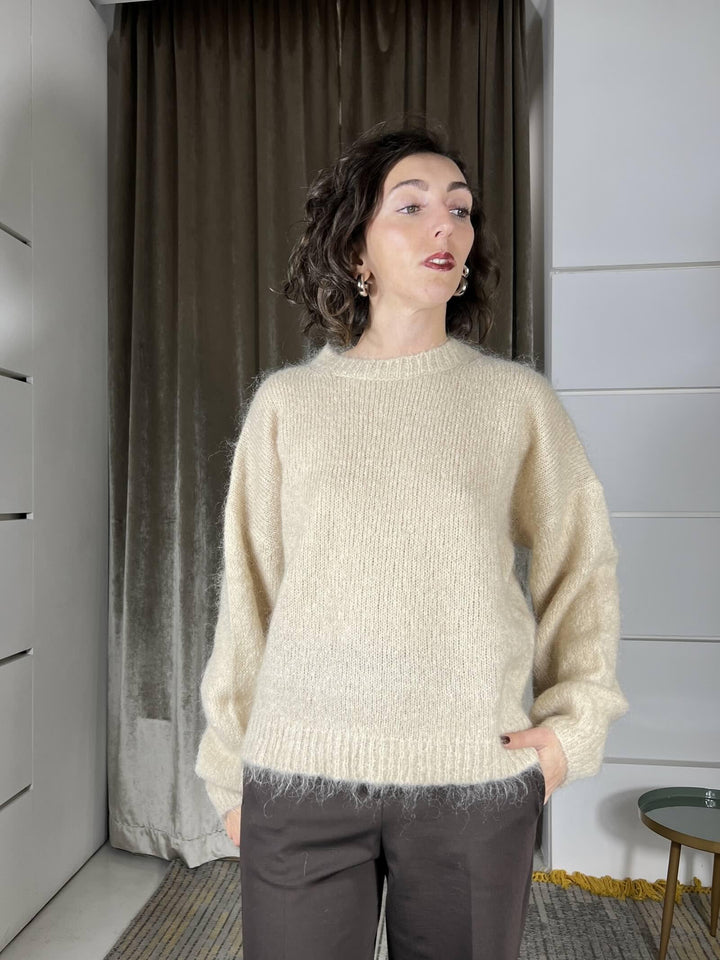 maglione girocollo over manica a palloncino in mohair caffe latte 252PA9393CAFFE LATTE TENSIONE IN