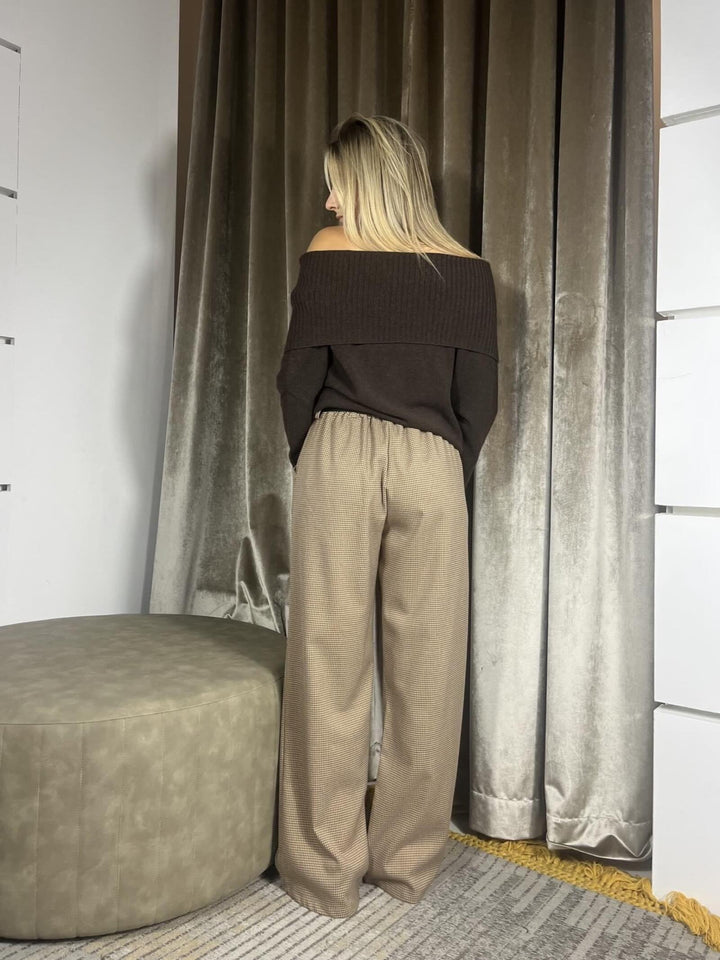 PANTALONE A PALZZO MICRO PIED DE POULE MORO PMA-P303MORO HAVE ONE